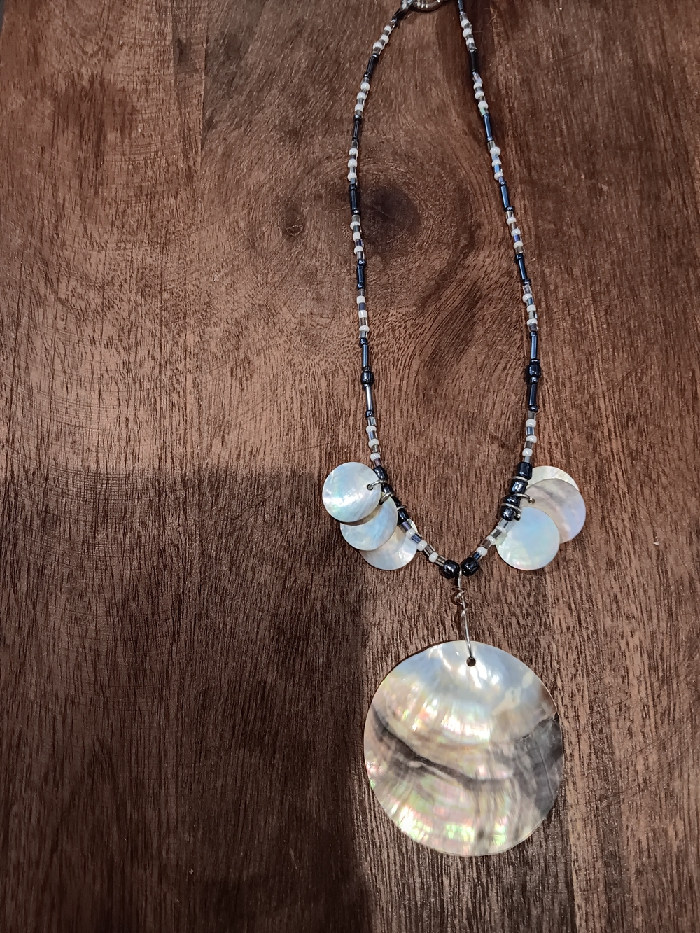Handcrafted Iridescent Shell Pendant Necklace - White